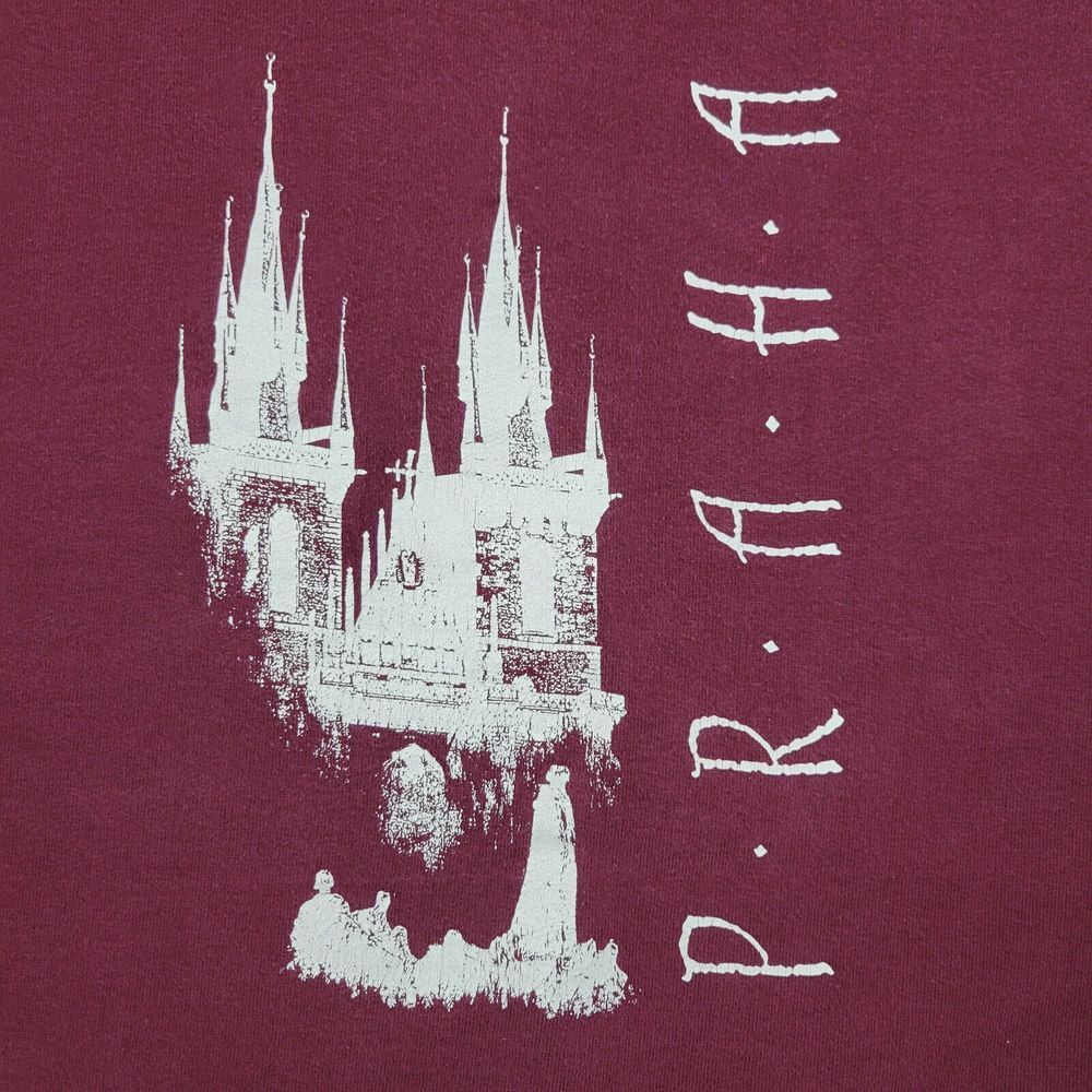 Vintage Jerzees Cotton Rich‎ Sweatshirt Mens Large Praha Prague Burgundy Hoodie